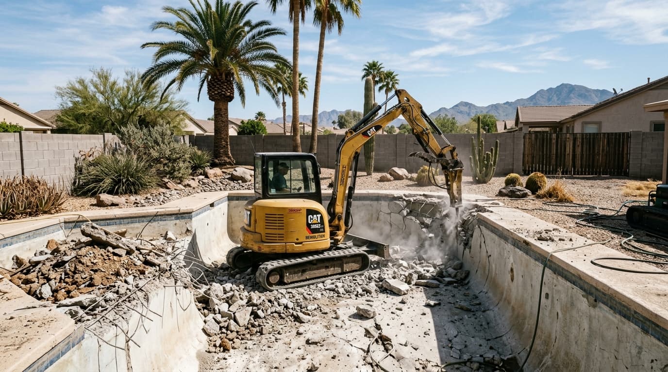Concrete pool demolition in Queen Creek Arizona